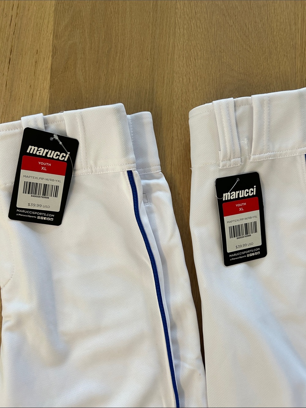 NWT Marucci Kids White Baseball Pants with Blue Piping - Youth XL - Picture 6 of 7